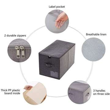 Pack of 2, Folding Clothing Wardrobe Storage Bins with Dust proof Lid, Large Size Storage Baskets for Bedroom Closet, Wardrobe Organizer, Such as Sweaters, Down Jackets, Blankets, Black Gray