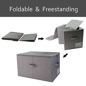 Pack of 2, Folding Clothing Wardrobe Storage Bins with Dust proof Lid, Large Size Storage Baskets for Bedroom Closet, Wardrobe Organizer, Such as Sweaters, Down Jackets, Blankets, Black Gray