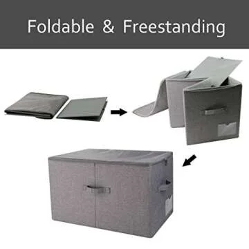 Pack of 2, Folding Clothing Wardrobe Storage Bins with Dust proof Lid, Large Size Storage Baskets for Bedroom Closet, Wardrobe Organizer, Such as Sweaters, Down Jackets, Blankets, Black Gray