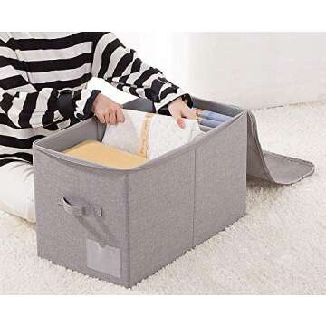 Pack of 2, Folding Clothing Wardrobe Storage Bins with Dust proof Lid, Large Size Storage Baskets for Bedroom Closet, Wardrobe Organizer, Such as Sweaters, Down Jackets, Blankets, Black Gray