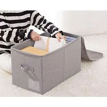 Pack of 2, Folding Clothing Wardrobe Storage Bins with Dust proof Lid, Large Size Storage Baskets for Bedroom Closet, Wardrobe Organizer, Such as Sweaters, Down Jackets, Blankets, Black Gray