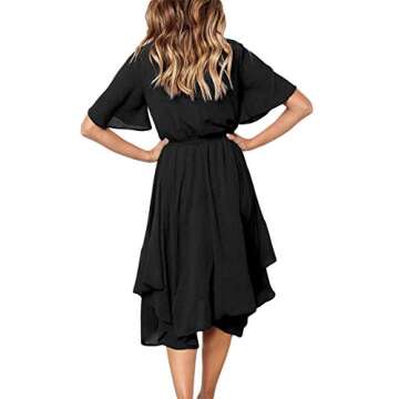 Alaster Women’s Chiffon Short Sleeve Casual Midi Dress Irregular Hem Summer Dress