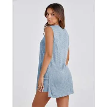 Bianstore Women's Summer Sweater Set Sleeveless Knit Pullover Top Matching Shorts 2 Piece Beach Vacation Outfits(Bluegrey-S)
