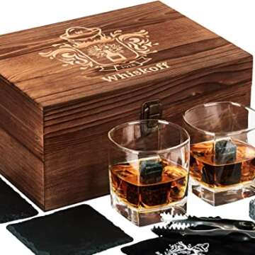 Whiskey Glass Set with Chilling Stones for Fathers Day