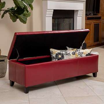 Christopher Knight Home Glouster PU Storage Ottoman, Red 17. 50D x 51. 25W x 16. 25H