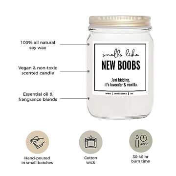 YouNique Designs Smells Like New Boobs All Natural Vegan Soy Candle 8oz - Breast Reduction, Augmenta...