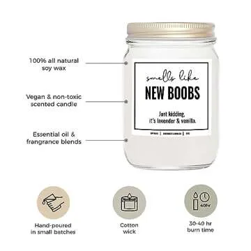 YouNique Designs Smells Like New Boobs All Natural Vegan Soy Candle 8oz - Breast Reduction, Augmenta...