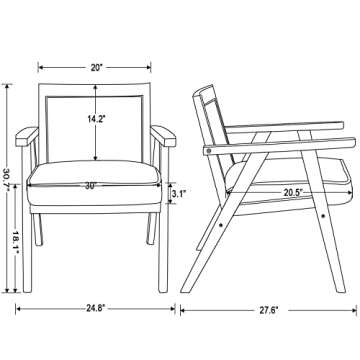Guyou Mid Century Modern Rattan Accent Chair Set of 2, Upholstered Velvet Armchair with Rattan Back, Retro Living Room Chair for Fire Place/Bedroom/Hosting Room/Reading Room (Beige)