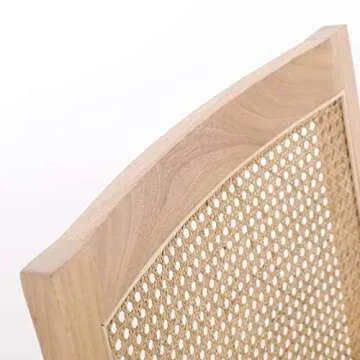 Guyou Mid Century Modern Rattan Accent Chair Set of 2, Upholstered Velvet Armchair with Rattan Back, Retro Living Room Chair for Fire Place/Bedroom/Hosting Room/Reading Room (Beige)