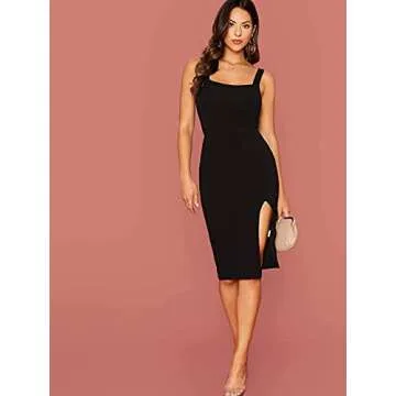 MakeMeChic Women's Sexy Split Thigh Tank Dress Bodycon Party Summer Dresses A-Black S