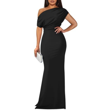 YMDUCH Women's Elegant Sleeveless Off Shoulder Bodycon Long Formal Party Evening Dress Black