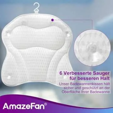 AmazeFan Luxury Bath Pillow, Ergonomic Bathtub Spa Pillow with 4D Air Mesh Technology and 6 Suction Cups, Helps Support Head, Back, Shoulder and Neck, Fits All Bathtub, Hot Tub and Home Spa(US Patent)