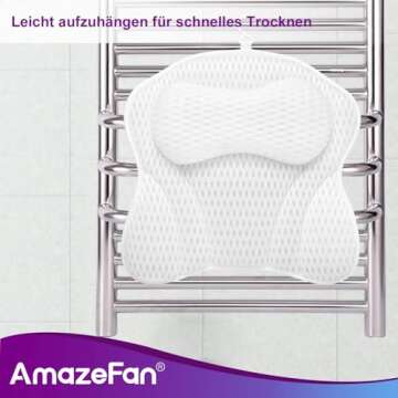 AmazeFan Luxury Bath Pillow, Ergonomic Bathtub Spa Pillow with 4D Air Mesh Technology and 6 Suction Cups, Helps Support Head, Back, Shoulder and Neck, Fits All Bathtub, Hot Tub and Home Spa(US Patent)