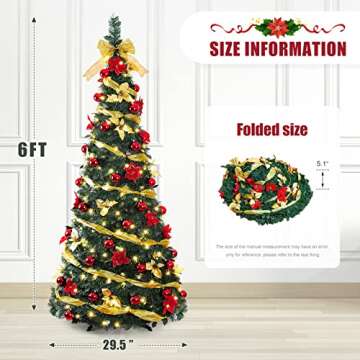 Decoway Pre Lit Pre Decorated Christmas Tree Pop Up with Remote Control, with Warm White & Colorful ...
