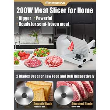 Meat Slicer, Anescra 200W Electric Deli Food Slicer with Removable 7.5’’ Stainless Steel Blade a...