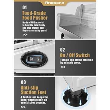 Meat Slicer, Anescra 200W Electric Deli Food Slicer with Removable 7.5’’ Stainless Steel Blade and Food Carriage, 0-15mm Adjustable Thickness Meat Slicer for Home, Food Slicer Machine