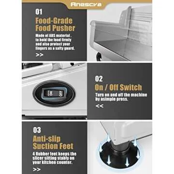 Meat Slicer, Anescra 200W Electric Deli Food Slicer with Removable 7.5’’ Stainless Steel Blade and Food Carriage, 0-15mm Adjustable Thickness Meat Slicer for Home, Food Slicer Machine