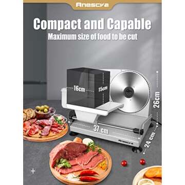 Meat Slicer, Anescra 200W Electric Deli Food Slicer with Removable 7.5’’ Stainless Steel Blade and Food Carriage, 0-15mm Adjustable Thickness Meat Slicer for Home, Food Slicer Machine