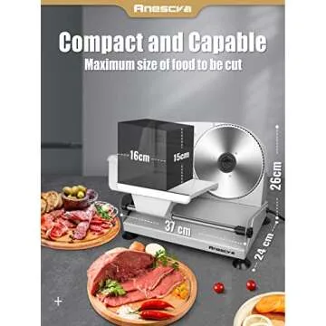 Meat Slicer, Anescra 200W Electric Deli Food Slicer with Removable 7.5’’ Stainless Steel Blade and Food Carriage, 0-15mm Adjustable Thickness Meat Slicer for Home, Food Slicer Machine