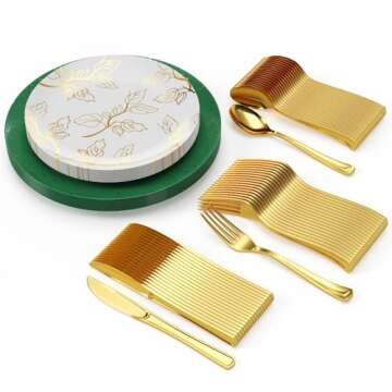 Trendables Christmas Plates Disposable 100 Pcs Dinnerware Set - Elegant Holiday Dining