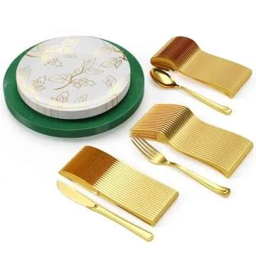 Trendables Christmas Plates Disposable 100 Pcs Dinnerware Set - Elegant Holiday Dining