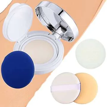 15ml 0.5oz White Empty Luxurious Powder Puff Container with Sponge Puff and Mirror, Portable Make up Powder Container Case with Extra 2 Sponges and 4 Puffs, Refillable Foundation BB Cream Box