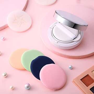 15ml 0.5oz White Empty Luxurious Powder Puff Container with Sponge Puff and Mirror, Portable Make up Powder Container Case with Extra 2 Sponges and 4 Puffs, Refillable Foundation BB Cream Box