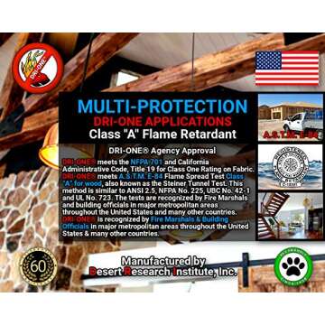 Fire Retardant Spray (Class A for Fabric, Wood, Theater Curtains & More) Eco-Safe, Non Toxic, C.A.C. Title-19, ASTM E84, DRI-ONE