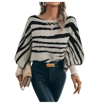 GORGLITTER Women's Zebra Stripe Fall Sweaters 2024 Oversized Long Sleeve Boat Neck Knit Pullover Tops Multicolor Large