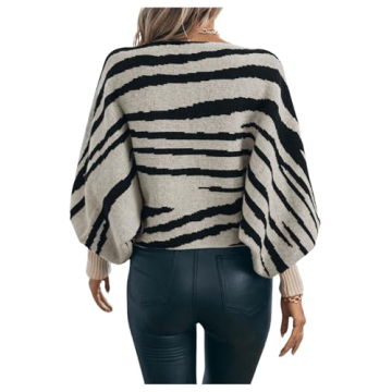 GORGLITTER Women's Zebra Stripe Fall Sweaters 2024 Oversized Long Sleeve Boat Neck Knit Pullover Tops Multicolor Large