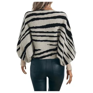GORGLITTER Women's Zebra Stripe Fall Sweaters 2024 Oversized Long Sleeve Boat Neck Knit Pullover Tops Multicolor Large