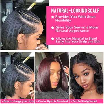 Alipearl Hair Short Bob Lace Front Human Hair Wig Brazilian Straight Bob Wigs Pre Plucked Hairline Natural Color Wigs For Black Women Ali Pearl Hair Wig (12" Bob)