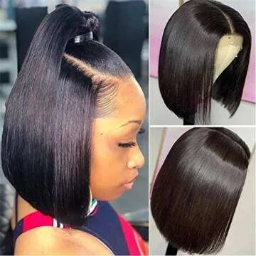 Alipearl Hair Short Bob Lace Front Human Hair Wig Brazilian Straight Bob Wigs Pre Plucked Hairline Natural Color Wigs For Black Women Ali Pearl Hair Wig (12" Bob)