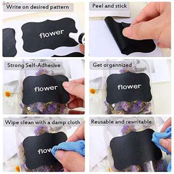 Chalkboard Labels Bulk (80PCS) - Mini Decorative Chalk Labels - Free Erasable Chalk Pen,Black stickes Labels for Food Storage Classification, Adhesive Blackboard Stickes Label