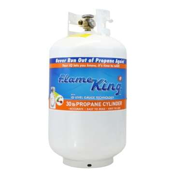 Flame King YSN330 30lb Steel Propane Tank Cylinder with Gauge and OPD Valve for Grills and BBQs, Camping, Fishing, & Outdoor Activities, White