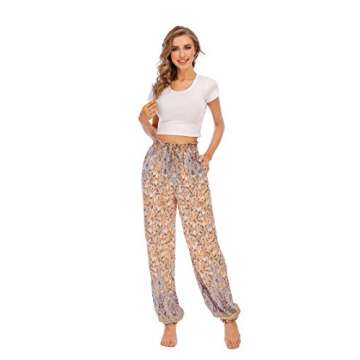 Love Welove Fashion Women's Summer Printed Yoga Harem Pants Ruffle Elastic Ruffle High Waist Boho Hippie Palazzo Jogger Pants