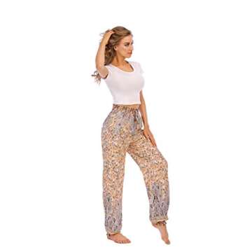 Love Welove Fashion Women's Summer Printed Yoga Harem Pants Ruffle Elastic Ruffle High Waist Boho Hippie Palazzo Jogger Pants