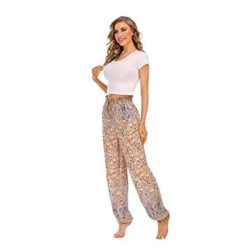 Love Welove Fashion Women's Summer Printed Yoga Harem Pants Ruffle Elastic Ruffle High Waist Boho Hippie Palazzo Jogger Pants