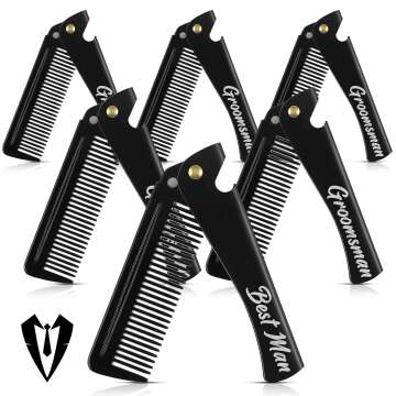 6 Pcs Folding Beard Comb Set - Perfect Groomsmen & Best Man Gift!
