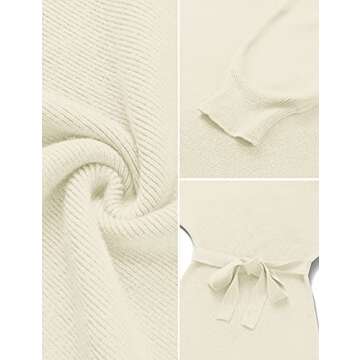 YORGOS Women's Long Batwing Sleeve Off Shoulder Sweater Dress Ribbed Knit Belted Bodycon Mini Dresses,Beige,Medium
