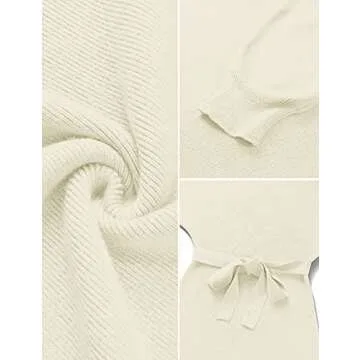 YORGOS Women's Long Batwing Sleeve Off Shoulder Sweater Dress Ribbed Knit Belted Bodycon Mini Dresses,Beige,Medium