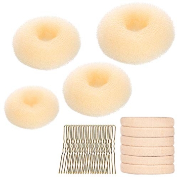 YaFex Hair Bun Maker Set, 3 Pieces (Small, Medium, Large), 6 Hair Elastics, 1 Bag Hairpins, Blonde, ...