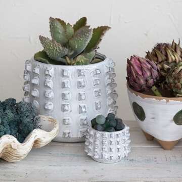 Creative Co-Op Stoneware Sculptural Raised Dots, Ivory Planter