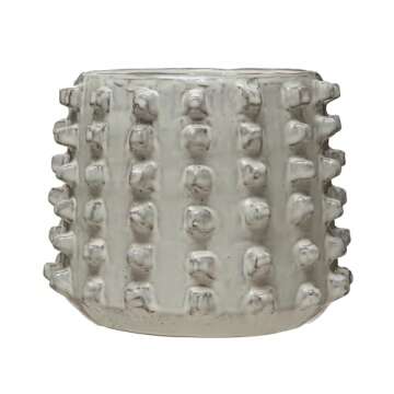 Creative Co-Op Stoneware Sculptural Raised Dots, Ivory Planter