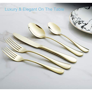 20-Piece Flatware Silverware Set Service for 4 Stainless Steel Cutlery Include Knife Fork Spoon Dishwasher Safe (Gold)