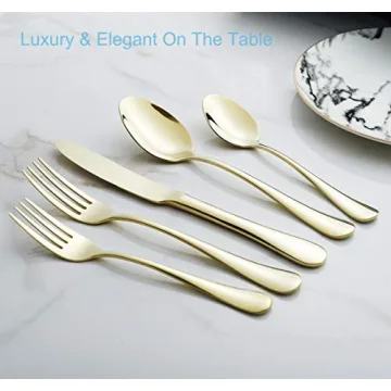 20-Piece Flatware Silverware Set Service for 4 Stainless Steel Cutlery Include Knife Fork Spoon Dishwasher Safe (Gold)
