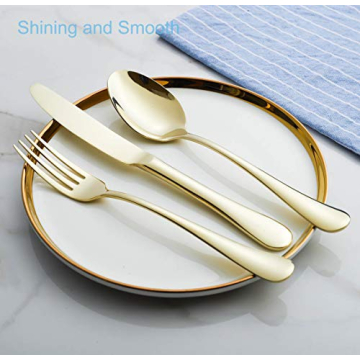 20-Piece Flatware Silverware Set Service for 4 Stainless Steel Cutlery Include Knife Fork Spoon Dishwasher Safe (Gold)