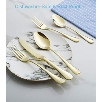 20-Piece Flatware Silverware Set Service for 4 Stainless Steel Cutlery Include Knife Fork Spoon Dishwasher Safe (Gold)
