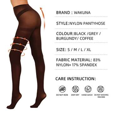 WAKUNA 2 Pairs Pantyhose Opaque Tights 40D Resistant Control Top（Black+Brown,Small