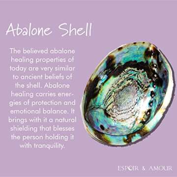 ESPOIR & AMOUR Abalone Shell with Wooden Tripod - Sustainably Harvested Premium Abalone Shell - Spiritual Abalone Shell for Smudging, Healing and Ritual with Mango Wood Stand - 4.5-5 Inches